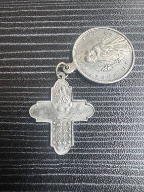St. Joseph and Catholic Cross. Religious Medal Pendant - Stamped Germany